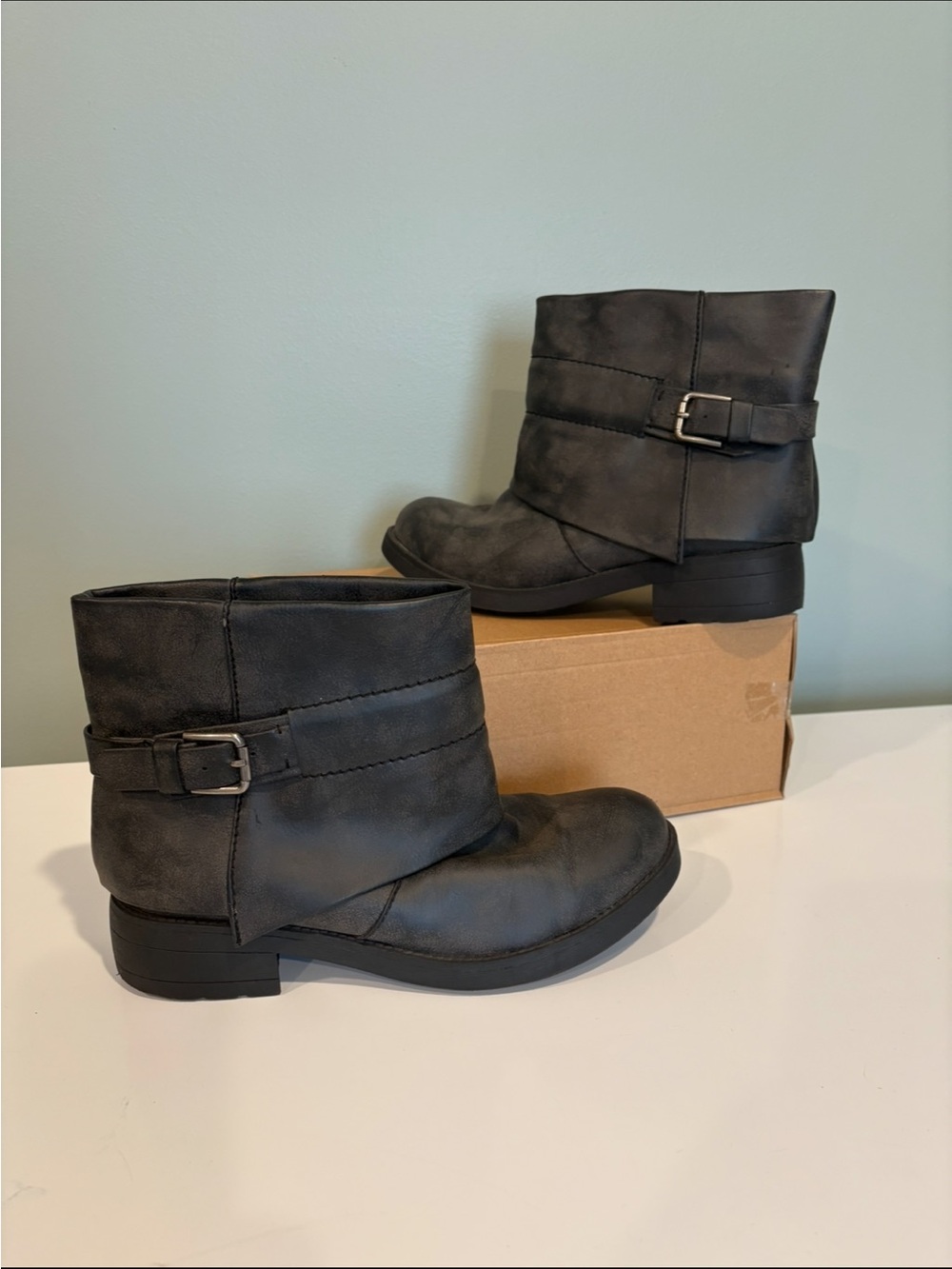 Women's Charcoal Gray Ankle Buckle Booties